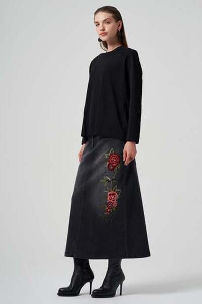 MissWhence Nakışlı Kot Etek 36900