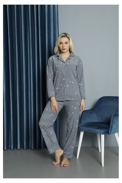 TAMPAP 33005 Shirt Collar Starry Fleece Women's Pajamas Set