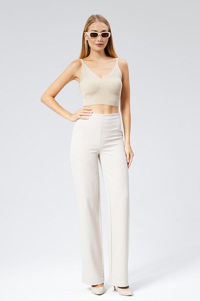 Appleline Pantaloni largi cu dungi de damă de culoare BEJ