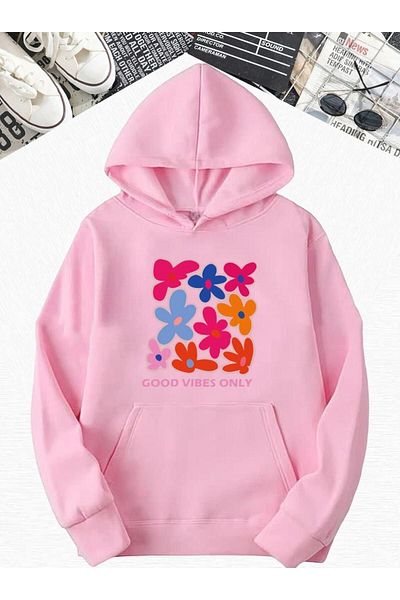 BENROMA Children's Flower Printed Unisex Mold Hooded Sweatshirt