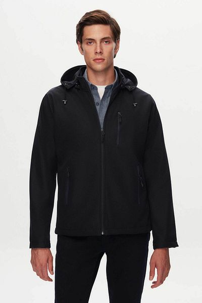 D'S Damat Marineblauer, schmal geschnittener Scuba-Mantel – abnehmbare Kapuze und Fleece
