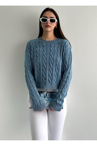 jöns since 1997 Pulover scurt de culoare solidă din bumbac, împletit și spălat