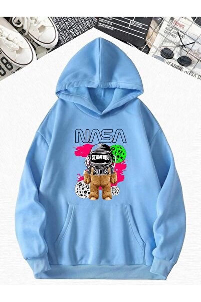 DM DOLCE MORE 3-нишка джърси детска унисекс суитшърт с качулка и принт на мече от НАСА