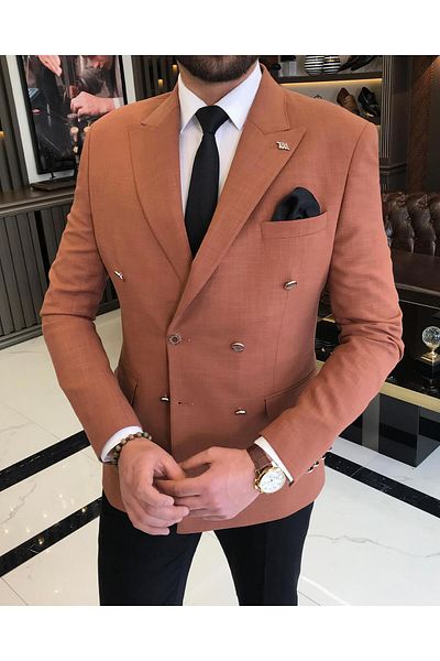 TerziAdemAltun Jachetă pentru bărbați în stil italian slim fit cu guler rândunică din amestec de in Tile T7852