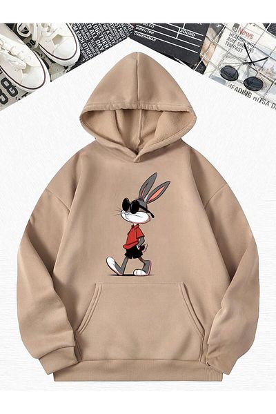 BENROMA Children's Glasses Rabbit Printed Unisex Mould Hooded Sweatshirt