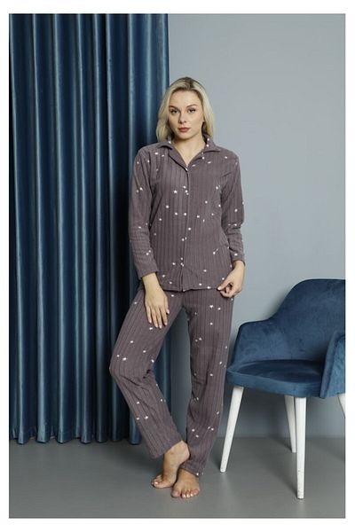TAMPAP 33005 Shirt Collar Starry Fleece Women's Pajamas Set