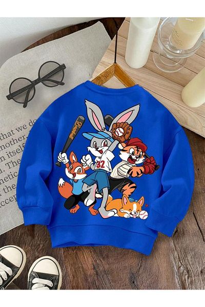 BENROMA Children's Bicycle Collar Stripes Film Character Back Printed Sweatshirt