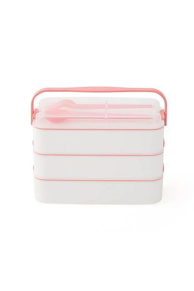 kapsulavm 3-Tier Lunch Box with Handle Diet Lunch Box Storage Box with Fork Spoon