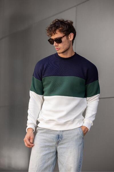 Oksit Trc 3244 Three Thread Cotton Pieced Crew Neck Men's Sweatshirt