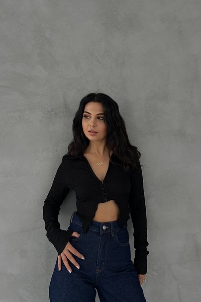 Seda Yalçın Atelier Bluză crop neagră cu dantelă