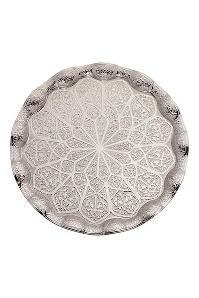 Saray Ottoman handicraft Round Wavy Large Tray White