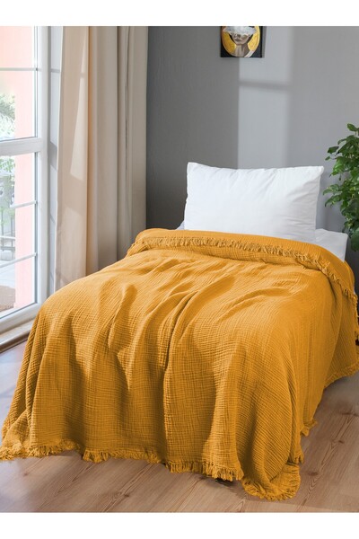 OTEXSA Mustard Muslin Single Bedspread - Pike 160X200