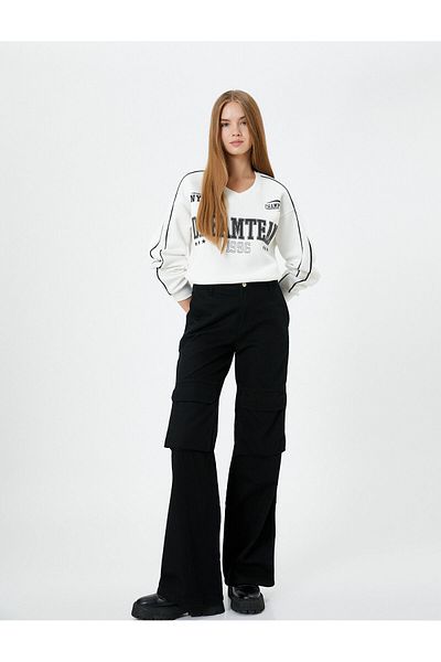 Koton V-Neck Printed College Sweatshirt - Raster and Long Sleeve