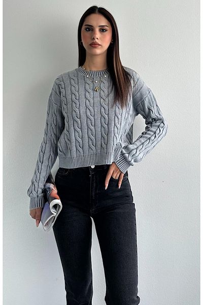 jöns since 1997 Women's Hair Braided Washed Cotton Short Solid Color Sweater