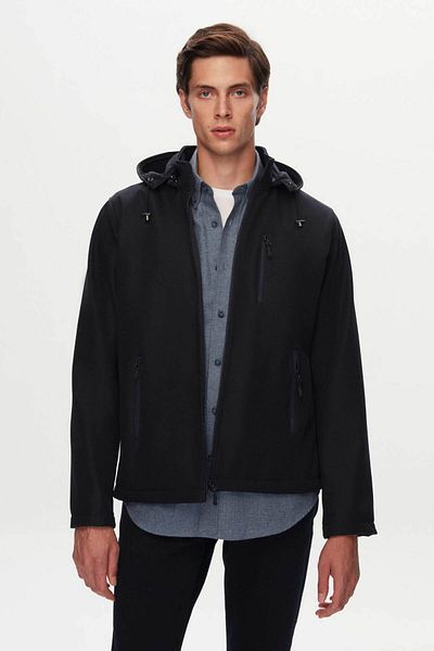 D'S Damat Marineblauer, schmal geschnittener Scuba-Mantel – abnehmbare Kapuze und Fleece