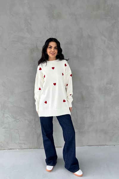 Seda Yalçın Atelier Ecru Heart Embroidered Knitwear Sweater