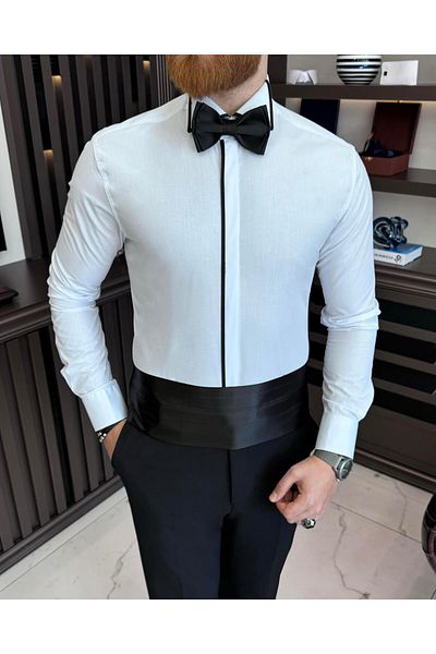 TerziAdemAltun Italian Cut Groom Suit Slim Fit Ata Collar Men's Shirt T3469