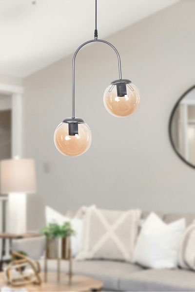 Modavize Janin Modern Living Room - Kitchen - Bedroom Pendant Lamp Gray Color Body Honey Glass Chandelier of 2