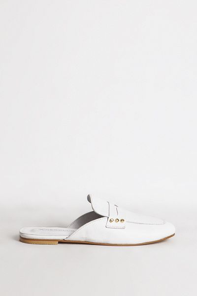Dericlub White Genuine Leather Women's Slippers - Closed Front and Banded Zy 7576