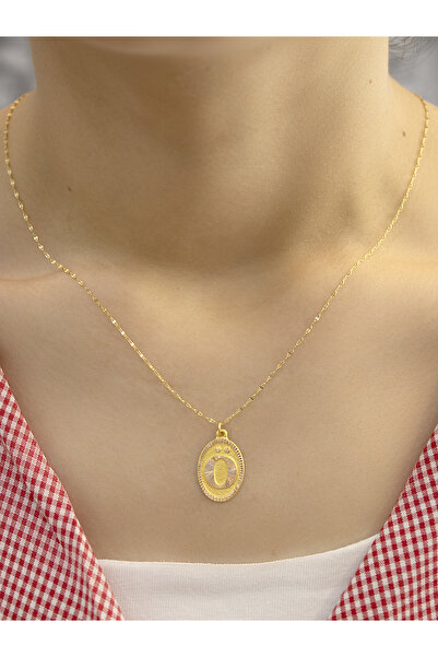 ZEYNEPLİ GOLD 14 Ayar Altın Aynalı Oval Ö Harfli Kolye