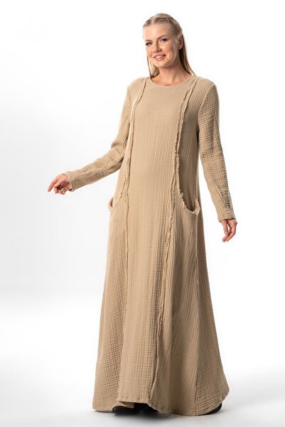 Eliş Şile Bezi Φόρεμα μουσελίνας με μακριά μανίκια Nazlı - Διπλές τσέπες, Φθι...