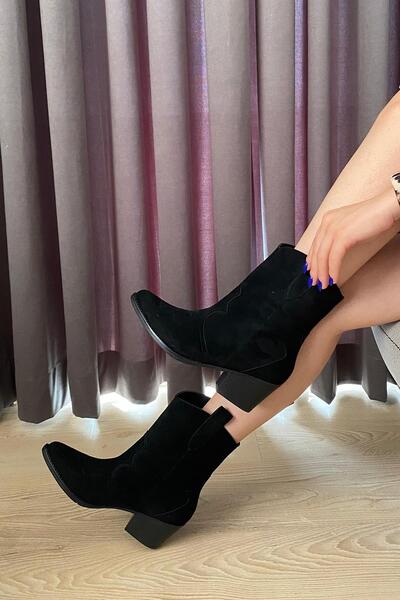 Preshley Γυναικείες μπότες Cowboy με κοντό τακούνι Vendy Black Suede