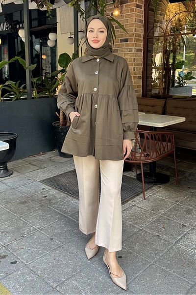 Oven Garnished Lined Short Trench Coat - Khaki