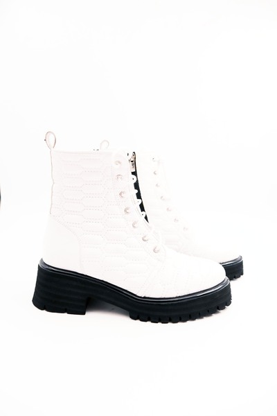 Tenau Γυναικείες μπότες λευκές από γνήσιο δέρμα