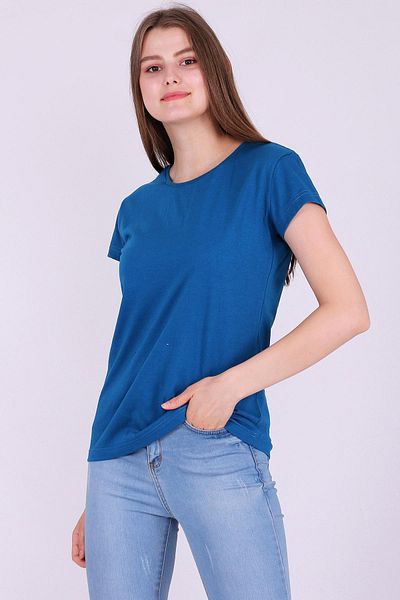 Tshirthane Γυναικείο πλεκτό μπλουζάκι Indigo Blue - 100% βαμβάκι, λαιμόκοψη, χωρίς στάμπα
