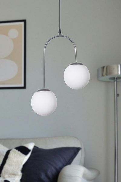 Modavize Janin Modern Living Room - Kitchen - Bedroom Pendant Lamp Gray Color Body White Glass 2 Pieces Chandelier