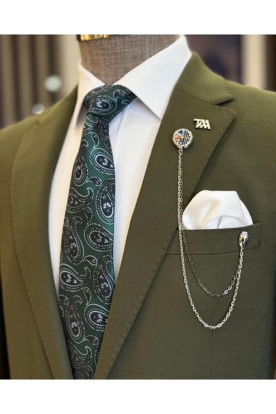 TerziAdemAltun Green Slim Fit Italian Style Men's Mono Jacket - T10755