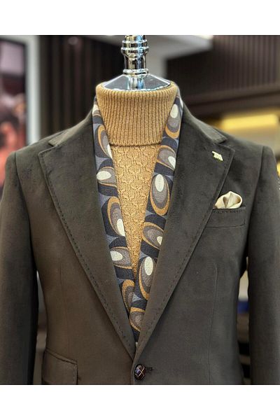 TerziAdemAltun Italian style mono collar velvet men's single jacket brown T11048