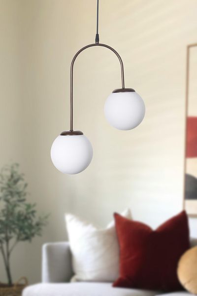 Modavize Janin Modern Living Room - Kitchen - Bedroom Pendant Lamp Brown Color Body White Glass 2 Pieces Chandelier