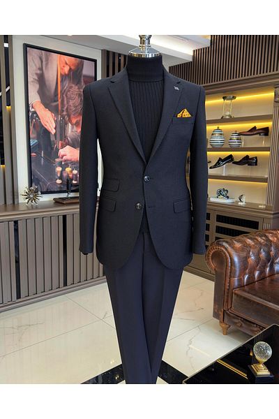 TerziAdemAltun Jachetă pentru bărbați în stil italian slim fit 8 drop mono guler neagră T10989