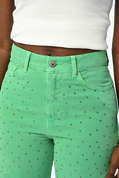 Orfeo Negro PANTALONI DE BLANCI DE CULOARE SOLIDĂ BRODATE DE PIATRA LEGATĂ FEMEI