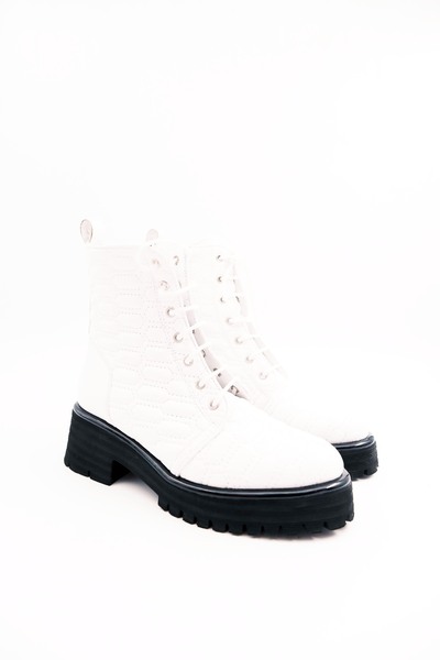 Tenau Γυναικείες μπότες λευκές από γνήσιο δέρμα