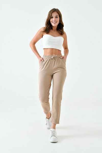 enmodaiçgiyim Γυναικείο παντελόνι Camel Skinny Leg Gabardine Fabric