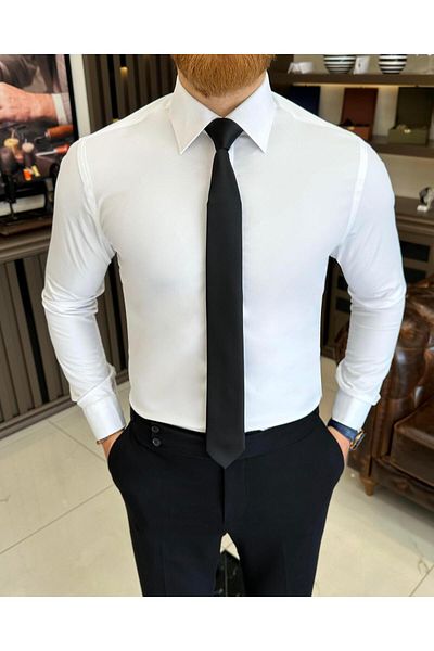 TerziAdemAltun Italian style slim fit men's tie collar shirt white T11334