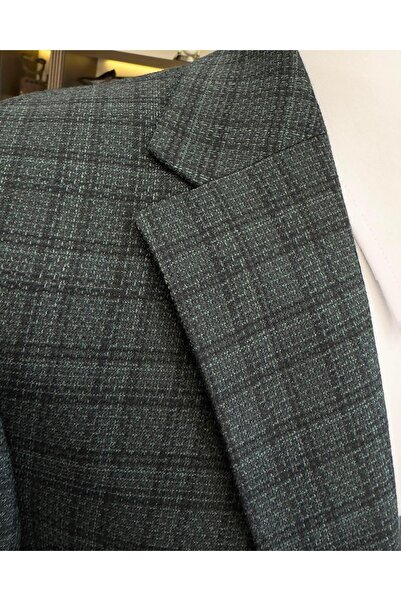 TerziAdemAltun Ανδρικό παλτό μονόχρωμο καρό με λεπτή εφαρμογή ιταλικού στυλ πράσινο T10749