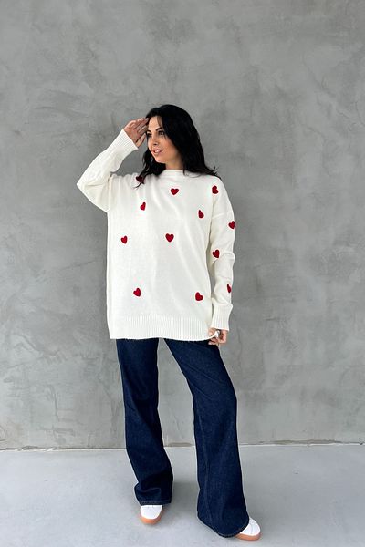 Seda Yalçın Atelier Ecru Heart Embroidered Knitwear Sweater