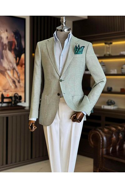 TerziAdemAltun Green Slim Fit Italian Style Men's Mono Jacket - T11534