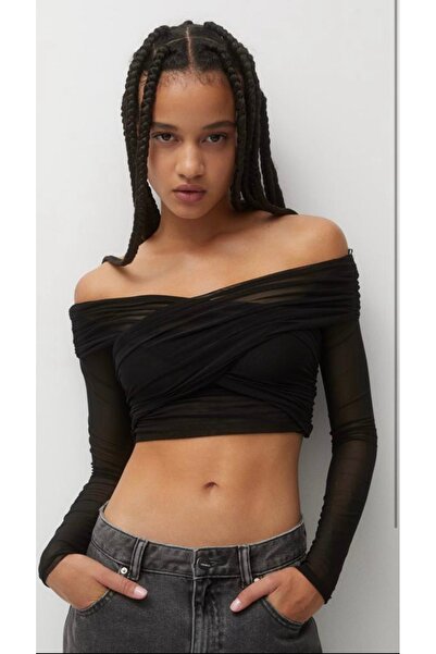 PİNK Madonna Yaka Tül Transparan Crop Büstiyer