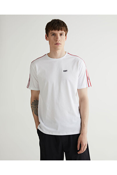 Gant Erkek Beyaz Regular Fit Bisiklet Yaka Renk Bloklu T-shirt