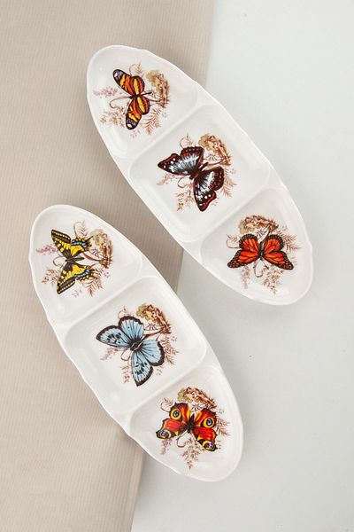 Bursa Porselen Dekor Butterfly Porcelain Plate with 2 Compartments