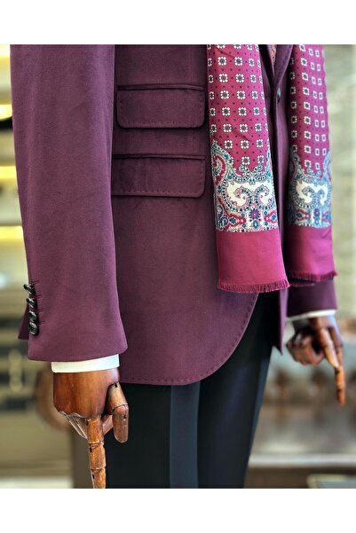 TerziAdemAltun İtalyan stil kadife erkek tek ceket bordo T11044