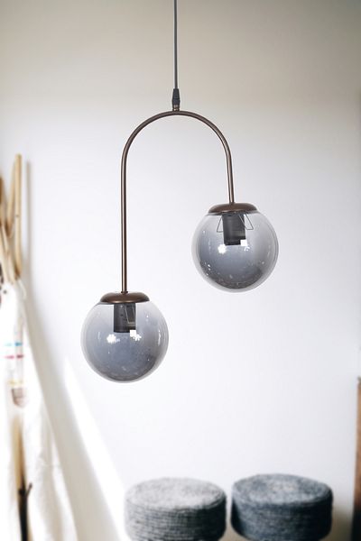 Modavize Janin Modern Living Room - Kitchen - Bedroom Pendant Lamp Brown Color Body Smoked Glass 2 Pieces Chandelier