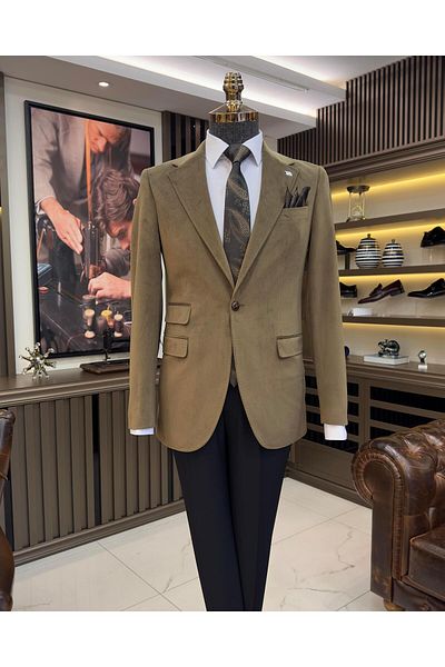 TerziAdemAltun Italian style velvet men's single jacket brown T11039