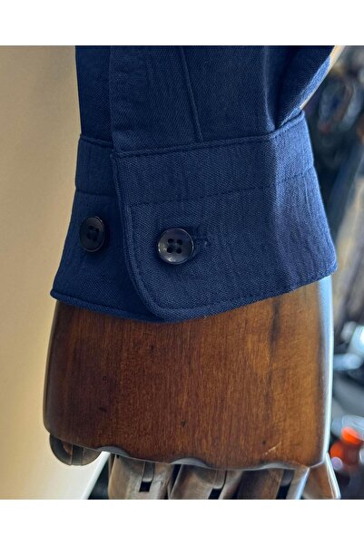 TerziAdemAltun Синя сорочка без коміра Slim Fit для чоловіків - італійський стиль T11873