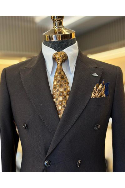 TerziAdemAltun Italian style slim fit double breasted men's jacket brown T10969