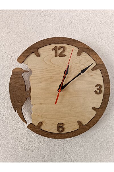 GHY AHŞAP Dekoratif Duvar Saati Kuş Desenli